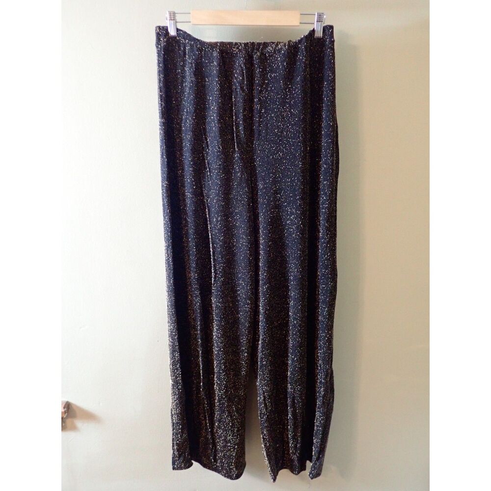 Boohoo Size 16 Gold Glitter Knit Wide Leg Pants Black Glam Boho-Luxe